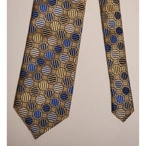 Men's Alexander Julian Luxury Tie Gold Blue Geometric 100% Polyester Necktie